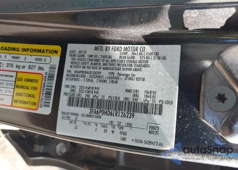 2020 Ford Fusion Se from USA, damaged, VIN 3FA6P0HD6LR126239